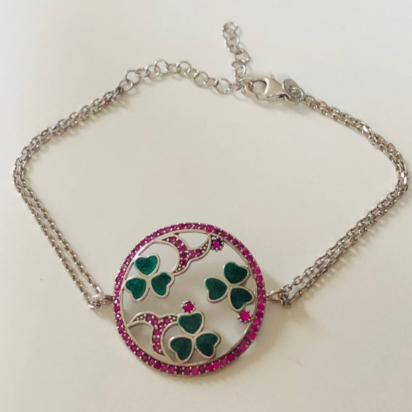 925 silver bracelet clover silver pink stones - Picture 2 of 2